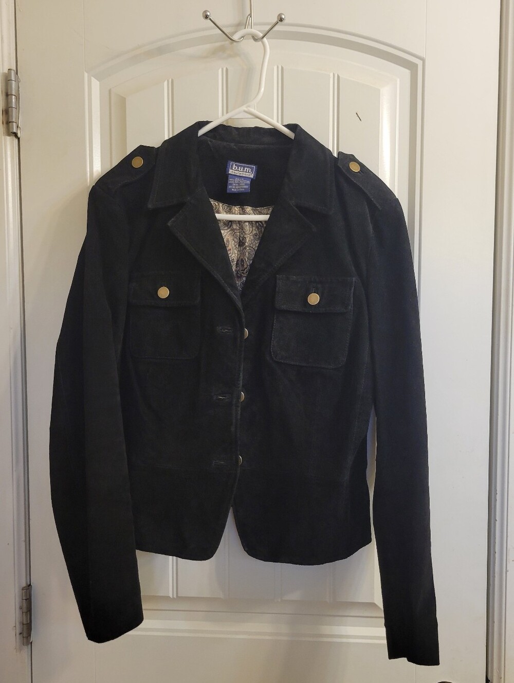 Women's Black Button-Front Leather Jacket